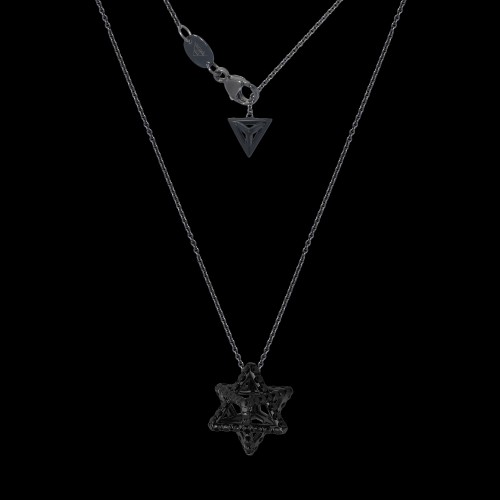 Merkaba Light Black Platinum Pendant Necklace With Black Diamonds