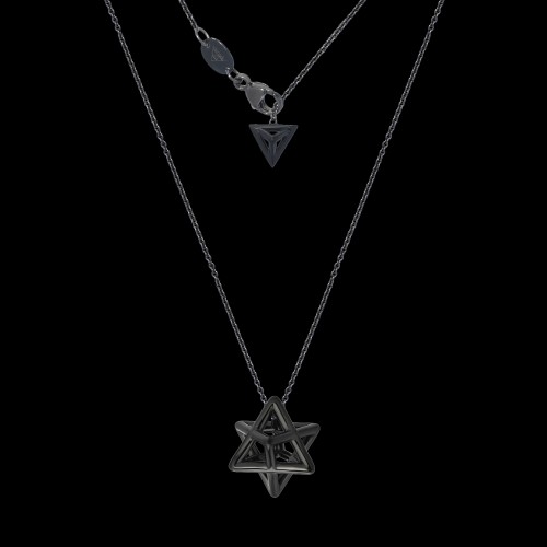 Star Of David Merkaba Body Black Silver Pendant Necklace