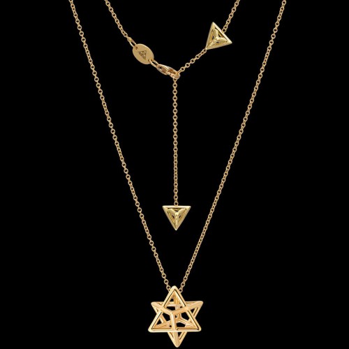 Star Of David Merkaba Body Yellow Gold Pendant Necklace 
