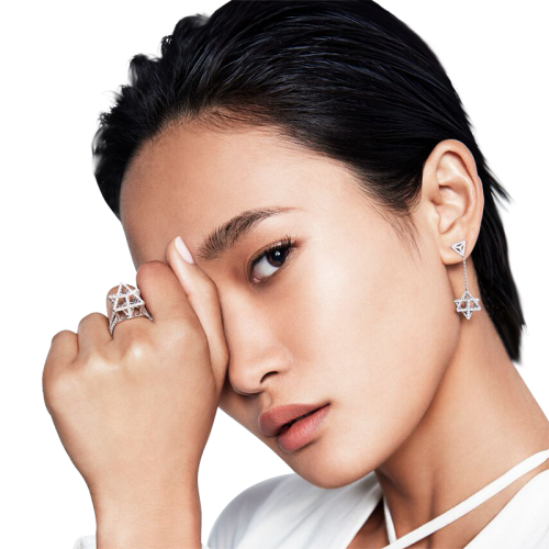 Merkaba Light Platinum Drop Earrings With Diamonds