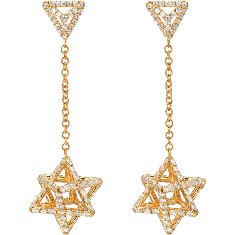 Merkaba Light Yellow Gold Drop Earrings With Diamonds