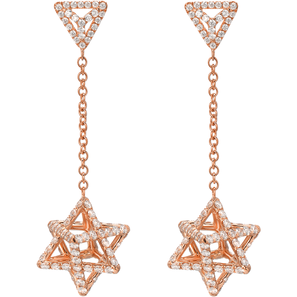 Merkaba Light Rose Gold Drop Earrings With Diamonds