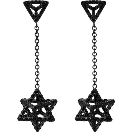 Merkaba Light Black Platinum Drop Earrings With Black Diamonds