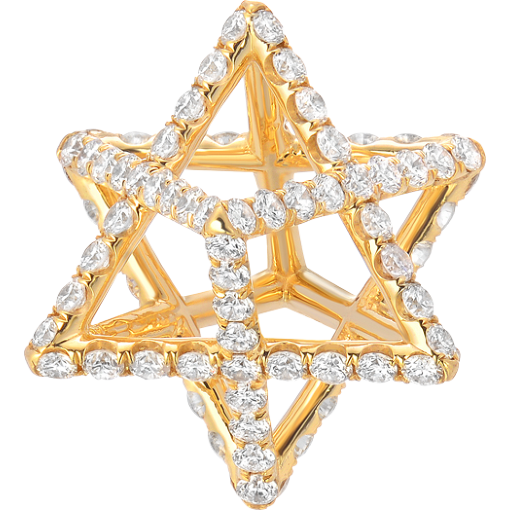 Merkaba Light Yellow Gold Pendant Necklace With Diamonds