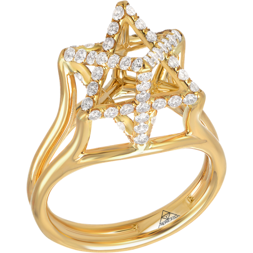 Merkaba Light Yellow Gold Ring With Diamonds 