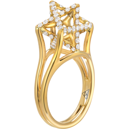 Merkaba Light Yellow Gold Ring With Diamonds 