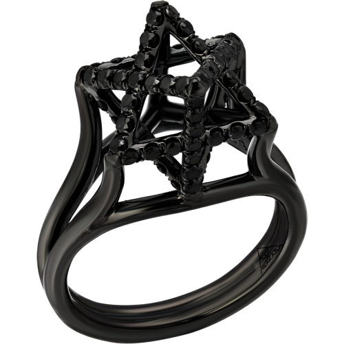 Merkaba Light Black Platinum Ring With Black Diamonds